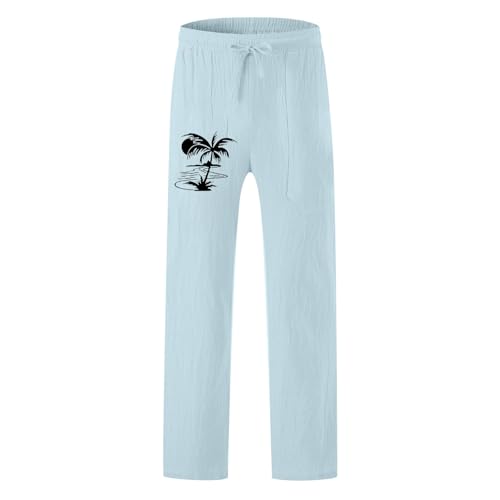 DuDubaby Mens Casual Pants Cotton Linen Elastic Waist Drawstring Loose Fit Vacation Trousers with Pockets3
