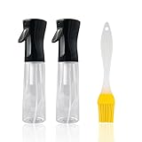 【Contenido del producto】 2 unidades de 300 ml botella de pulverizador de aceite negro con 1 cepillo de silicona amarillo (17 x 3 cm).