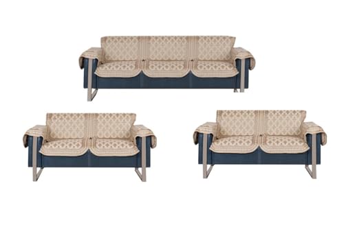 Image of Premium Chenille Woven Anti-Slip 7 Seater Sofa Cover with Arm Rest | L-Shape Sofa Seat Protector for Living Room | Durable & Stylish Slipcover - Beige