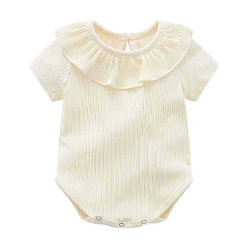 Body Bebe Manga Corta Algodón 100% Bodies Recien Nacido con Cuello Volante Bolillo Mono Sólido Elástico de Punto Transpirable Suave y Hipoalergénico Piel Sensible Ropa Básica Niño y Niña Unisex