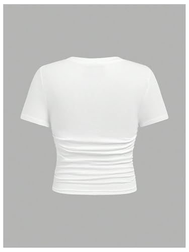 SHENHE Girl's Y2K Graphic Cross Print Ruched Short Sleeve Fitted Tee Shirt Summer Top2