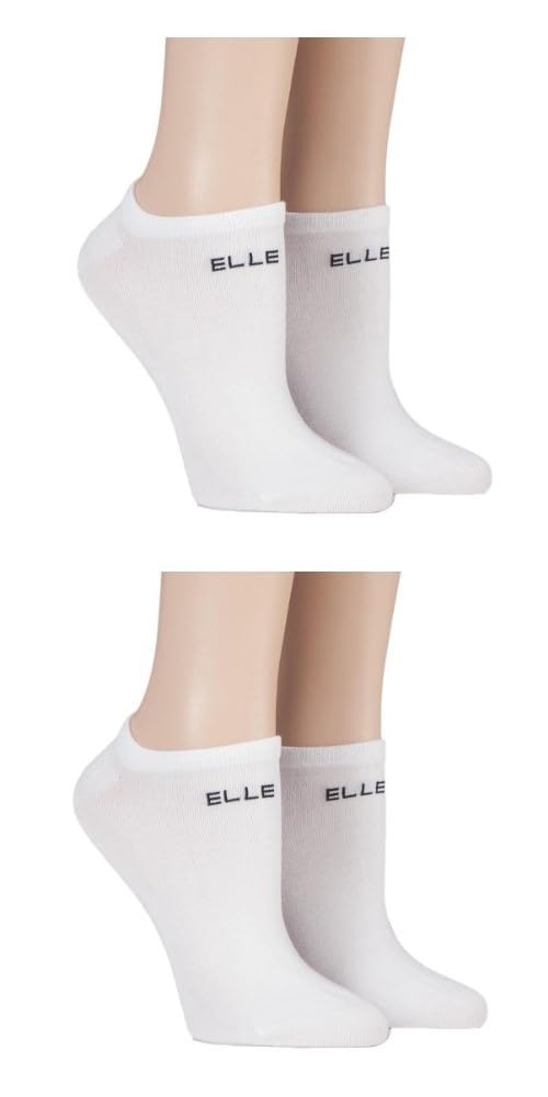 Elle Women's No Show White Patterned And Plain Assorted Sock Styles Including Anklets, No Show, Trainer And Regular Bamboo Socks In A Multipack Of 4 4-8