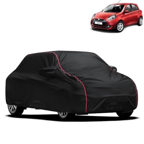 Image of Waterproof Car Cover for Renault Pulse | All-Weather Protection, Dustproof & UV Resistant | Triple Stitched Mirror Pockets, Windproof Buckle Strap with Elastic Hem, Black-Red Piping