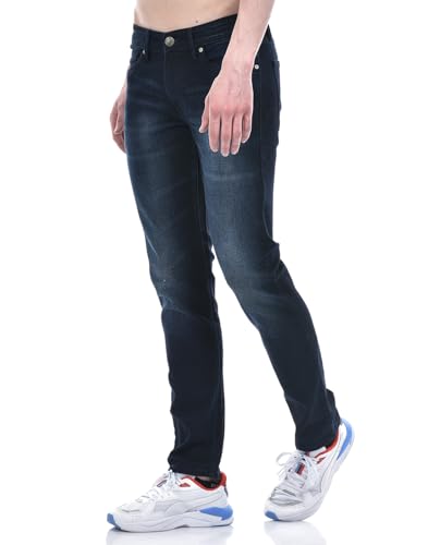 Image of Numero Uno Men's Deep Blue Skinny-Fit with Subtle Fading Sustainable Jeans