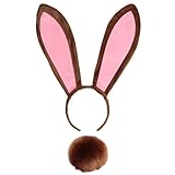 Bunny Ears and tail Set, Plush Easter Rabbit Ears Headband Tail Bunny Halloween Cosplay Costume Accessories (Brown)