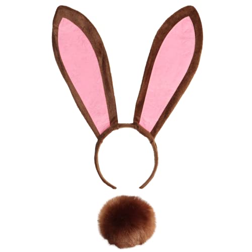 Tequise Bunny Ears and tail Set Plush Easter Rabbit Ears Headband Tail Bunny Halloween Cosplay Costume Accessories (Brown)