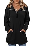 onlypuff Black Drop Shoulder Sweatshirts Womens Oversized Hoodies Pullover Tops Casual Comfy Fall Fashion Tunic with Pockets L