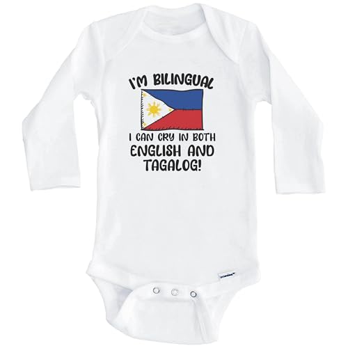 Image of I'm Bilingual I Can Cry in Both English and Tagalog Funny Filipino Flag Baby Bodysuit - Philippines One Piece (Long Sleeve)