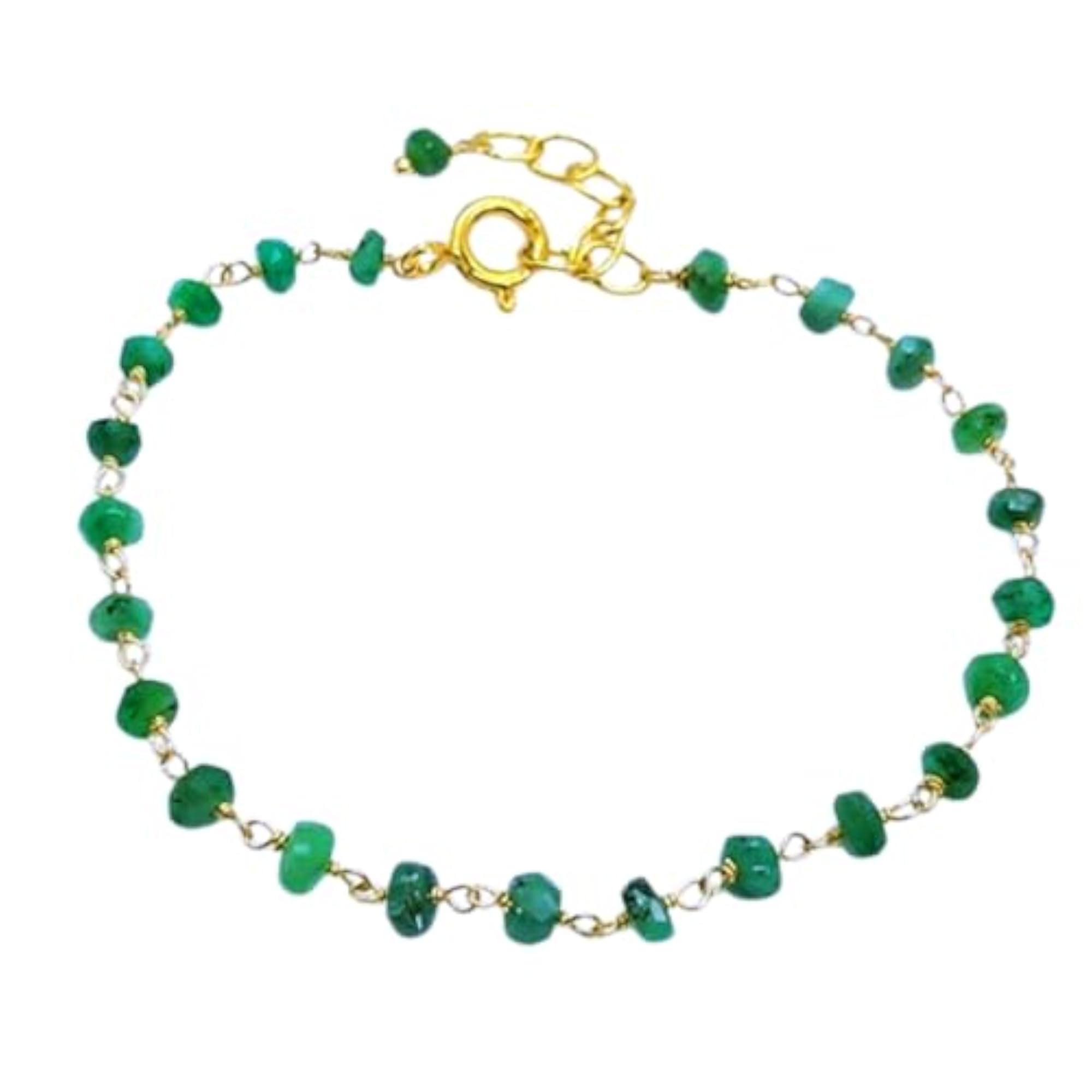 Emerald Rondelle Beaded Bracelet, Adjustable Gold Lock, Unisex