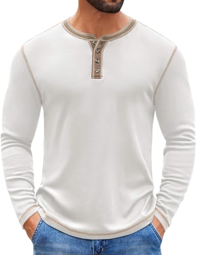 COOFANDY Mens Long Sleeve Tee Shirts Casual Stylish Button Henley