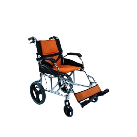 Ultralight Aluminium Folding Wheelchair for Transport with Seat Belt and Adjustable Backrest Orange