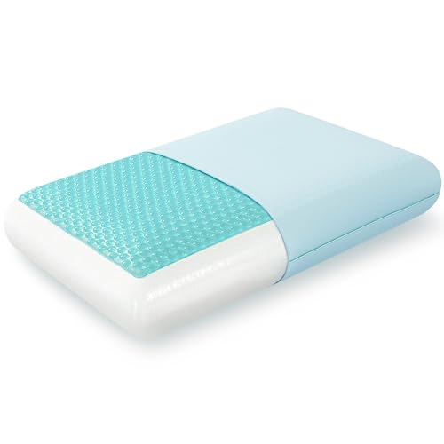 Image of EGOHOME Cooling Gel Memory Foam Pillow - Reversible Cooling Cover, Neck Support for Side, Back and Stomach Sleepers, Removable & Machine Washable, All-Season Comfort, Queen Size, Blue
