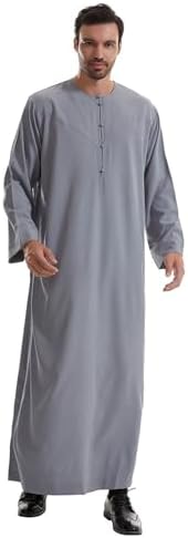 Lenmipot Men's Muslim Clothes Durable Kaftan Robe Dubai Long Gown Ethnic Clothes,1pc Soft Robe