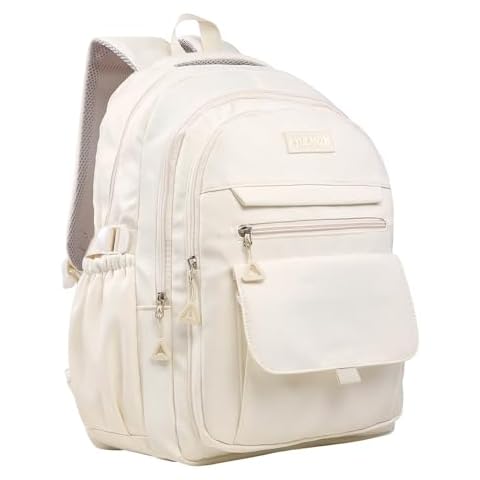 Phaoullzon Teen Girls School Backpack for College, Aesthetic Bookbag for Women,Beige Cover