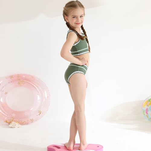 Image of Girls Bathing Suit Toddler Swimsuits 2 Piece Bikini Sets Round Neck Colorful Lace Teen Girls Swimwear 3-14T