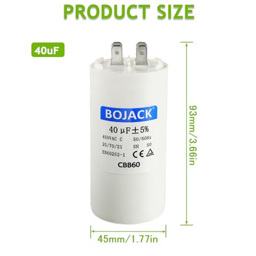 BOJACK CBB60 40uF 450 Volt 50/60Hz AC Capacitor Round Run Start Capacitor with Two Sets of Inserts for AC Motor Run Condenser Straight Cool Heat Pump Pool Pump or Air Conditioner by BOJACK - Used condition - Image 2