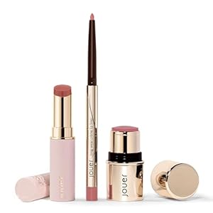 Jouer Bare Rose Collection – Blush Stick, Cream Lip Liner, Lip Plumping Balm Kit – Face Makeup in Rose Shades – Hydrating Formulas for Long Wear – Valued at $72