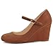 DIFEMA Womens Wedge Pumps with Ankle Strap for Dressy Ladies Mary Jane Shoes Closed Toe Wedges Heels for Women,Brown,9