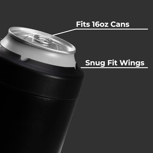 Image of HydroJug Standard Can Cooler - 2-in-1 Insulated Can Cooler Cup - Stainless Steel Can Holder with Non-Slip Rubber Base - Screw-Top Lid - Dishwasher Safe - 16oz, Black