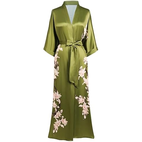 BABEYOND Long Floral Satin Robe Cover