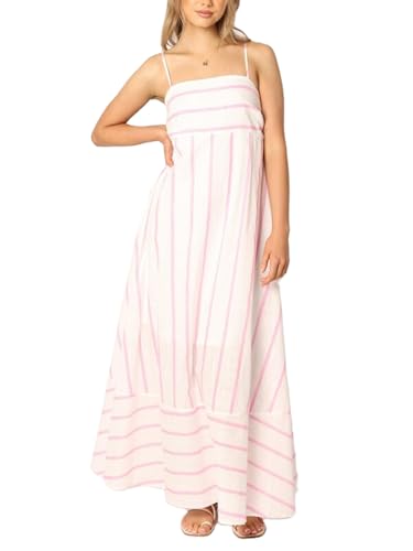 Image of Women Striped Maxi Dress Smocked Backless Spaghetti Strap Long Flowy Dress Sleeveless Boho Aline Sundress