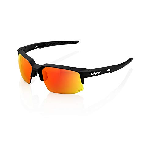 100% Speedcoupe Sport Performance Sunglasses - Sport and Cycling Eyewear (Soft TACT Black - HIPER Red Multilayer Mirror Lens)