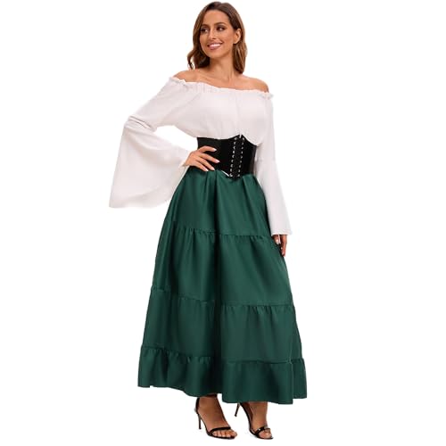 Feynman Damen Retro Mittelalter Kleid mit Trompetenärmel, Mittelalterliche Viktorianischen Königin Kleider Renaissance Gotisch Maxikleid Karneval...