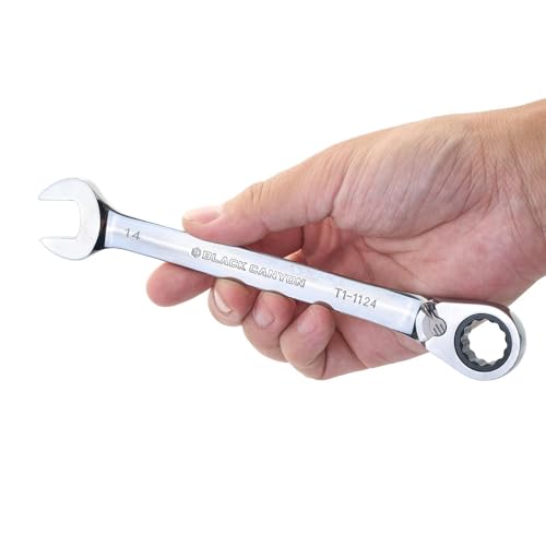 Image of BLACK CANYON 14 mm Ratchet Combination Wrench, 12-Point Box End & Hex Opening, Polished Steel Ratcheting Wrench with SAE & Metric Sizes