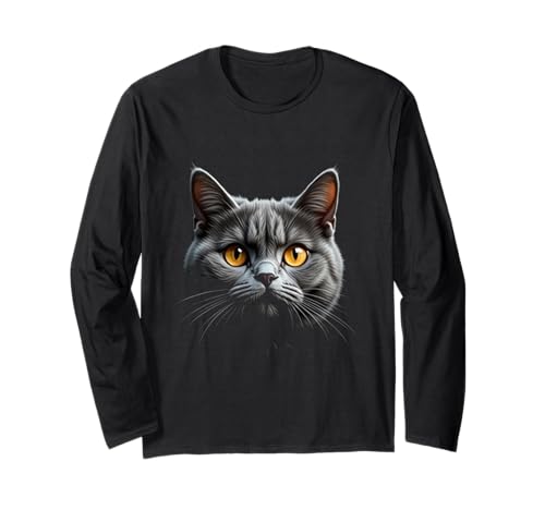 Gatto britannico a pelo realistico Maglia a Manica corto nero