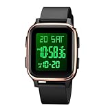 Pulsera cuadrada genérica – Reloj elegante | digital cómoda regalo cumpleaños Navidad Año Nuevo Trabajo Diario Deportivo Multifunción Retroiluminación Resistente a la impermeabilidad, dorado