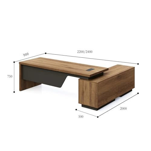 Image of Home & Office Director Table Made in Particle Board with Side Unit L Shape Design Office Desk Multi Drawer Openable Shutter-Brown Color 5-Year Warranty & Free Assembly (LDL-551)