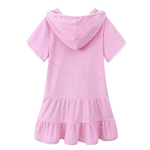 Girls Swim Cover Up Kids Terry Swimsuit Coverups Zip-Up Beach Pool Clothes Bathing Suit Wraps Hooded Ruffle Dress2
