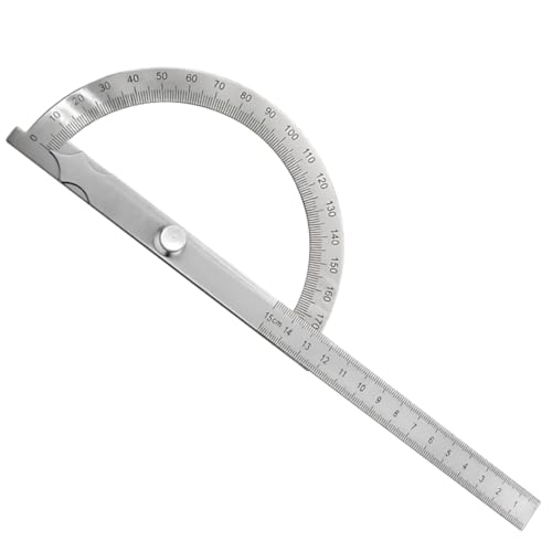 SHSHbuy Rapporteur D'angle,Règle D'angle Rapporteur,0-180°Acier Inoxydable Protractor,Goniomètre de Précision avec Vis de Blocage pour École Menuiserie Bricolage Dessin Travail Bois