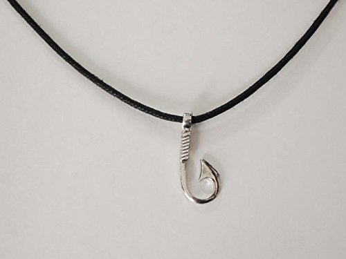 Sovats Fish Hook 925 Sterling Silver Rhodium Plated Pendant With Black Cord Necklace For Men - Stylish&Trendy Necklace #TOP17