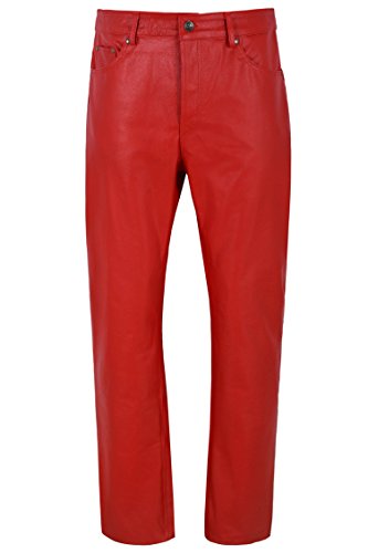 Style 501 jeans en cuir véritable rouge pour hommes pantalon biker moto