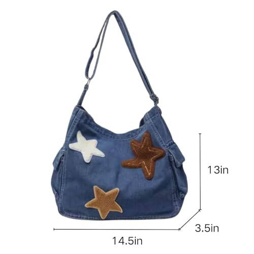 Cute Messenger Bag,Y2k Star Shoulder Bag,Retro Denim Crossbody Denim Tote Purse For Women 20243