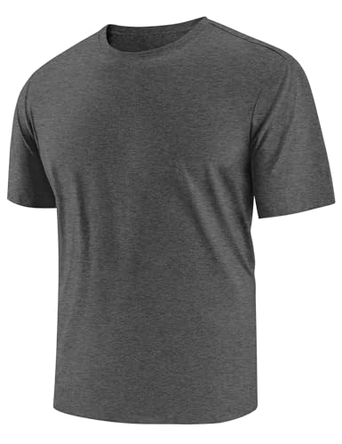 Mens Shirts Short Sleeve Workout T-Shirts Gym Summer Beach Tshirts UPF 50 SPF Sun Protection Rash Guard Athletic Casual Tee Lightweight Grey M, Deep Gray