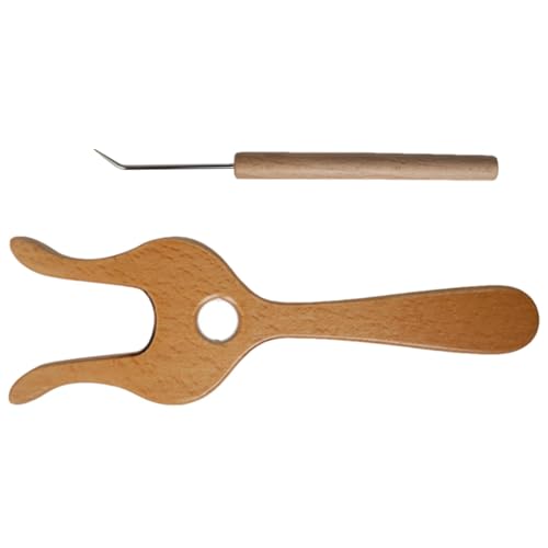 Herramienta de tenedor para tejer, herramienta de ganchillo de madera, gancho de tenedor | Horquilla de ganchillo precisa para trenzar principiantes para cordones de zapatos, cordón