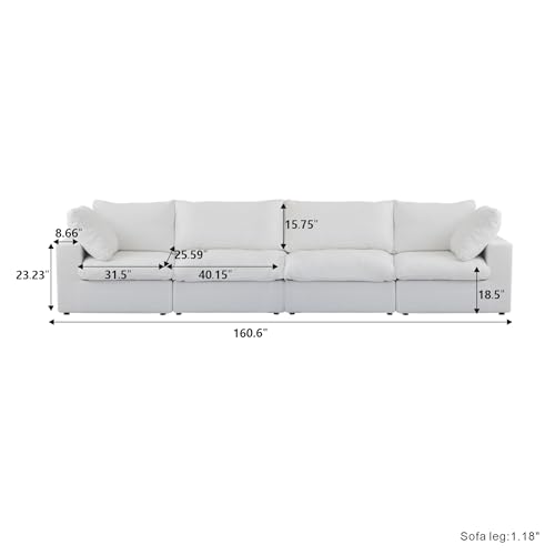 Cloud Modular Sectional Sofa Couch,4 Seater Sofa for Living Room,160.6" Convertible Couches, Covers Washable&Replaceable,White