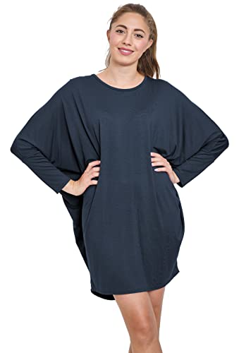 Van Der Rich ® - Tunika Kleid Langarm Oversize Einheitsgröße - Damen (Marine, One Size)