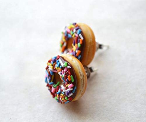 Miniatura 2 de Chocolate rainbow spinkles Doughnut Stud Earrings