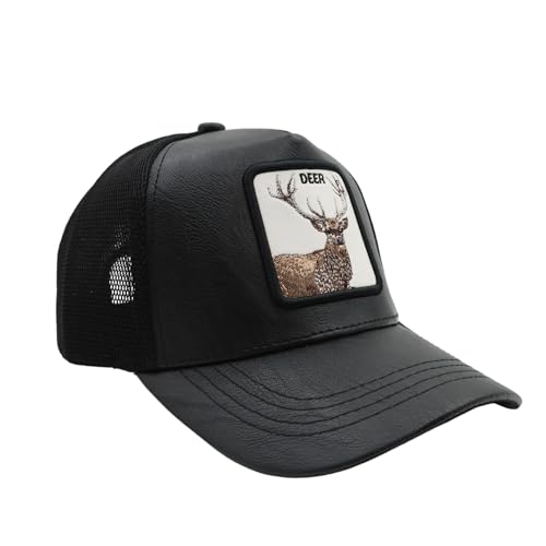 Image of kill off Leather Baseball Cap Panther Patch Cap Trucker for Men Snapback Mesh Animal Patch Hat Men's Black Djustable Baseball Hat Streetwear Fashion Hat