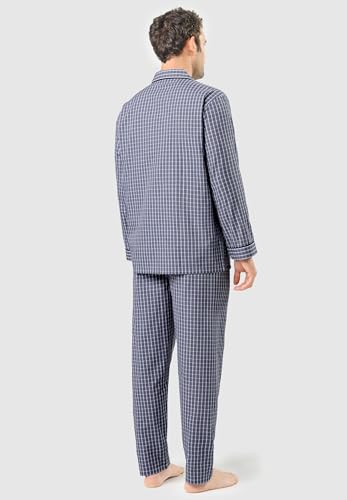 El Búho Nocturno Mens Pajama Set Long Sleeve Woven Poplin Checkered Pajama Set for Men, 60% Cotton, 40% Polyester, Blue 1543, XL3