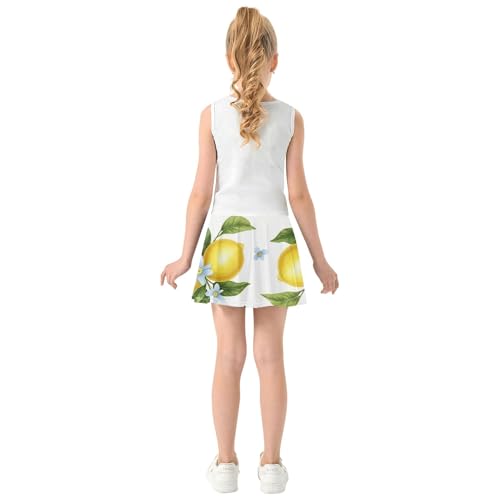 Floral Painted Yellow Lemons Athletic Shorts for Girls Skorts Toddlers Tennis Skirts Neon Little Girl 3t4