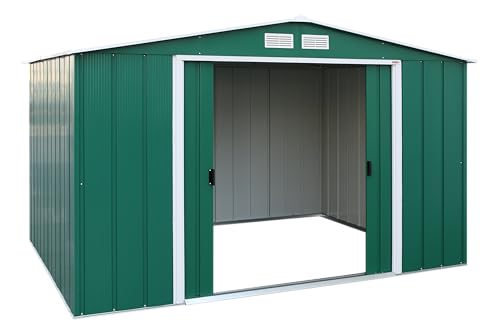 Duramax Eco 10' X 8' Hot-Dipped Galvanized Metal Garden Shed - Green With Off-White Trimmings - 15 Years Warranty - 6