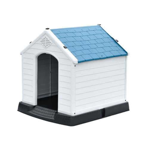 Fiozwea 犬用コテージ 屋外ケージ 犬小屋 犬小屋 小型犬・中型犬用 プラスチック製 ペットハウス シェルタワー 犬用 防雨素材 清潔 洗濯可能 耐腐食性 錆びない 高床 全天候型 通気性 防風・日焼け防止 清潔 組み立て簡単 家庭のバルコニーやパテ