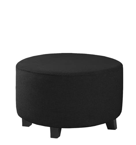 GAMUKAI Round Ottoman Slipcover, Stretch Elastic Cover Fits 30"-41" Diameter, Washable Furniture Protector for Storage Ottomans, Footrests & Poufs (Black, X-Large)