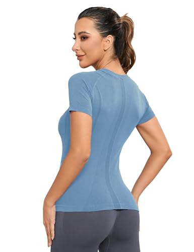 Image of MathCat Seamless Workout Tops for Women, Short Sleeve Compression Athletic Shirts Soft Yoga Gym Tops XS-XL
