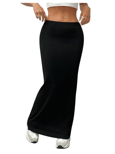 GORGLITTER Women's Trendy High Waisted Bodycon Maxi Skirts Elastic Waist Pencil Long Skirt 2025 Dressy