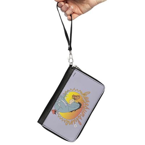 Disney Wallet, Zip Around, Winnie the Pooh Eeyore Hello Sunshine Butterfly Pose Gray, Vegan Leather2